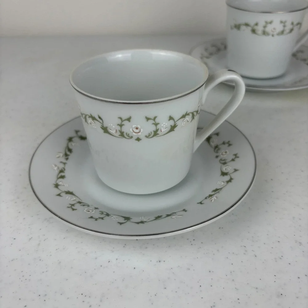 Sheffield Fine China‎ Elegance 502 Teacup and Saucer Set of 2 Japan Green Floral